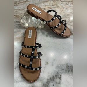 Steve Madden Black Studded Strappy Women's Sandals Shoes